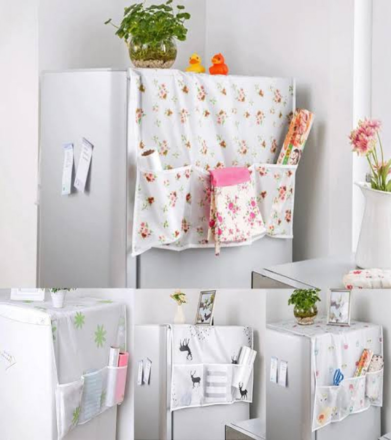 1PCS Refrigerator Dust-Proof Cover Waterproof Cover with Storage Pockets Bags Fridge Dust Cover Oven Cover Multi-Purpose Top Covers