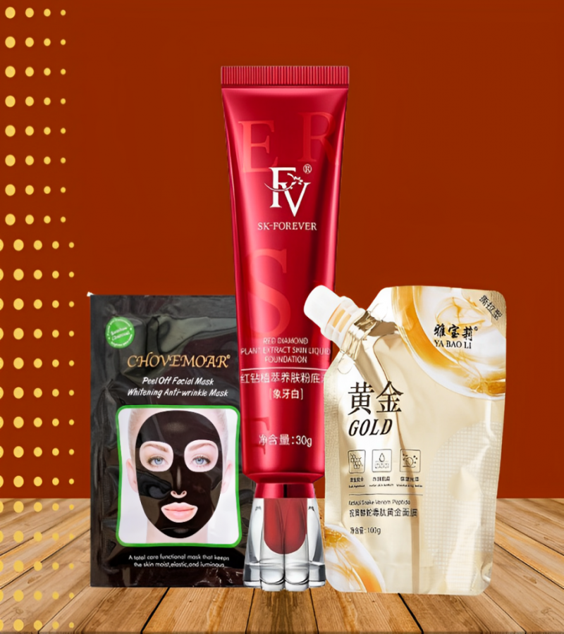 3pcs Set FV Foundation,Charcoal peel off mask,Retinol Gold Mask Deep Moisturizing Brightening Anti-aging Lifting Oil Tear-off Wrinkle Shrink Mud Mask
