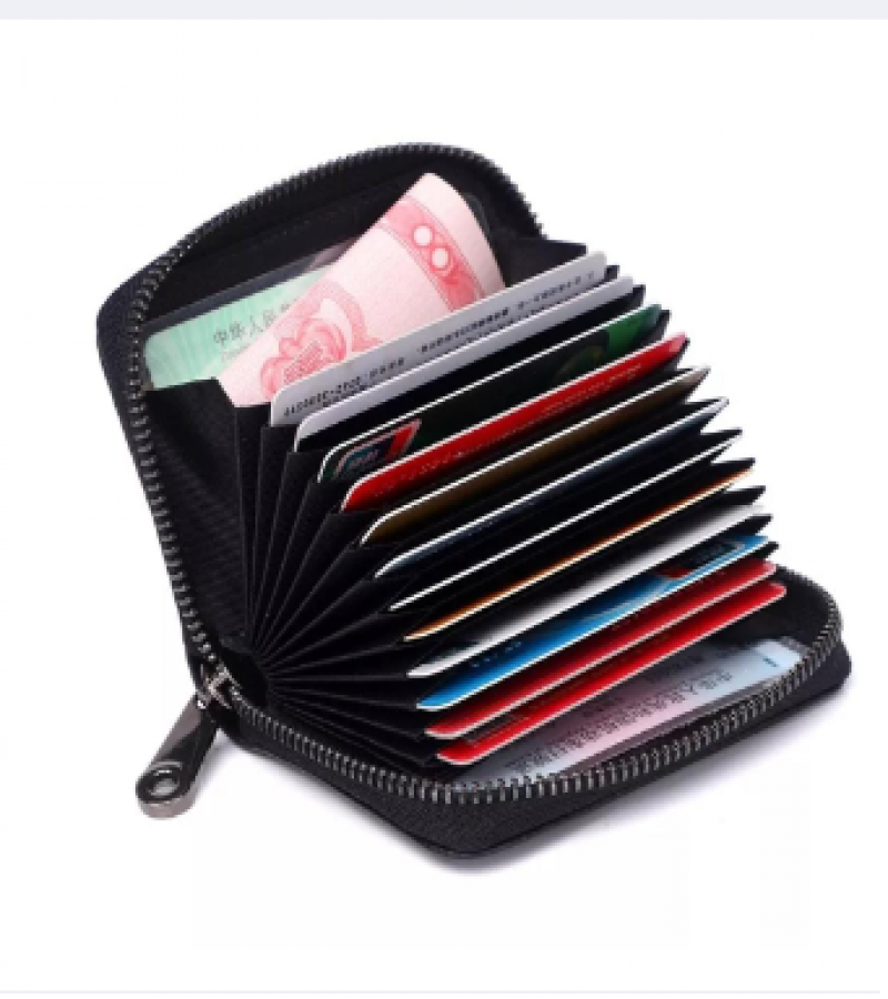 Men's Genuine Leather Card Holder Storage Bags Blocking Zipper Thin Pocket - Stylish Mini Wallet For Girls With 9 Card Holder Pockets, 2 Cash