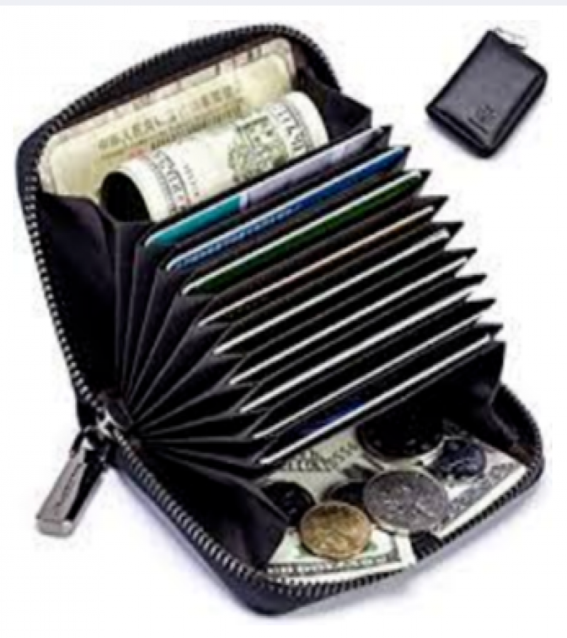 Men's Genuine Leather Card Holder Storage Bags Blocking Zipper Thin Pocket - Stylish Mini Wallet For Girls With 9 Card Holder Pockets, 2 Cash