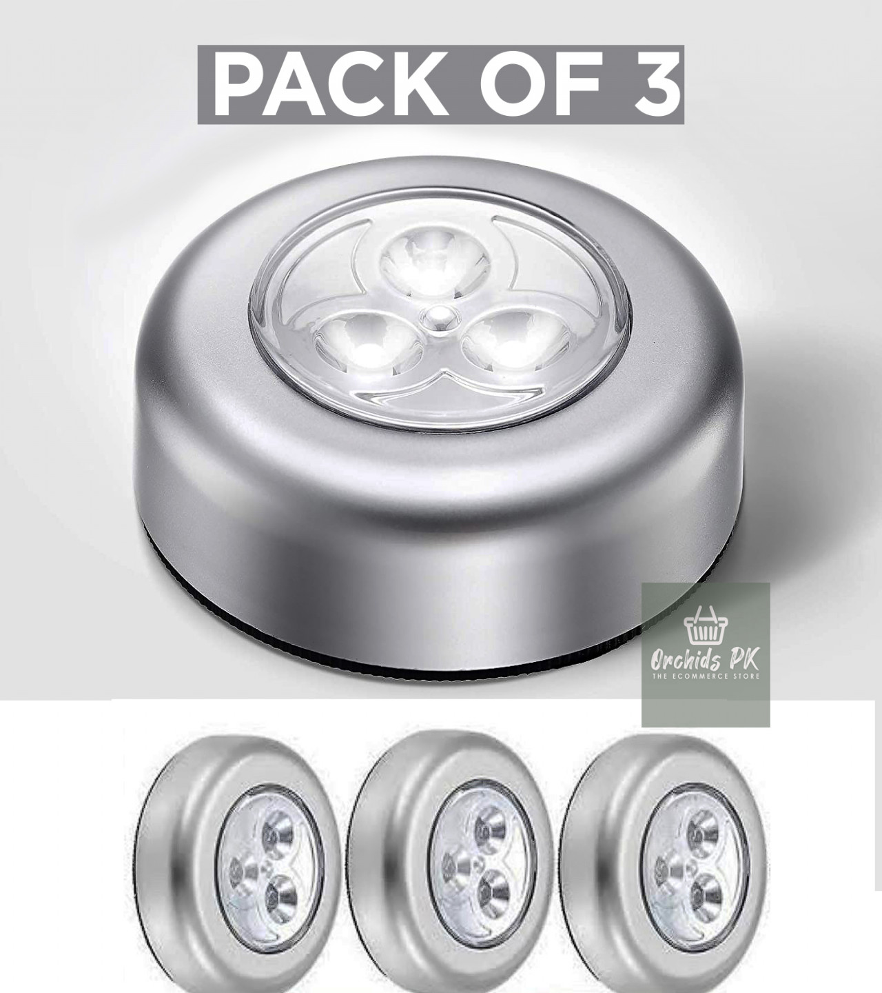 [PACK OF 3 ] Mini Wireless 3 LED Light Push Touch Lamp Kitchen Cabinet Closet Night Wall Tap Light Led tap touch light