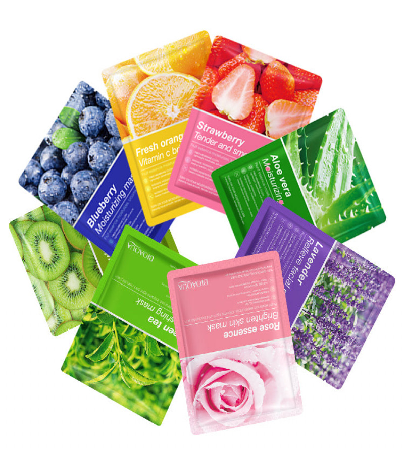 Pack of 5 Fruit Plant Extract Moisturizing Brighten Facial Sheet MaskS Hydrating, Radiance Boost, Calming, Skin Care Sheet Masks