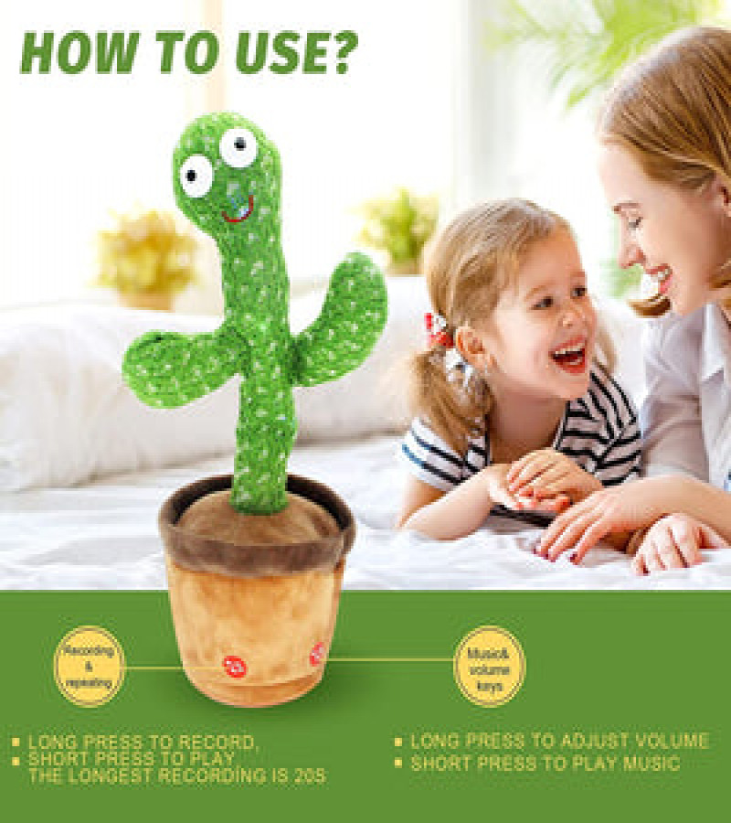Rechargeable Dancing and Singing Cactus Toy with Recording Lighting Repeats What You Say Fun Toy Gifts for Boys and Girls