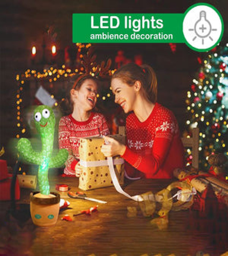Rechargeable Dancing and Singing Cactus Toy with Recording Lighting Repeats What You Say Fun Toy Gifts for Boys and Girls