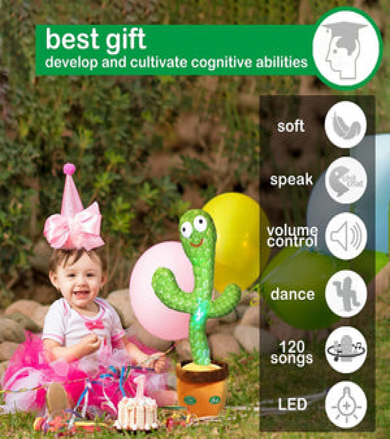 Rechargeable Dancing and Singing Cactus Toy with Recording Lighting Repeats What You Say Fun Toy Gifts for Boys and Girls